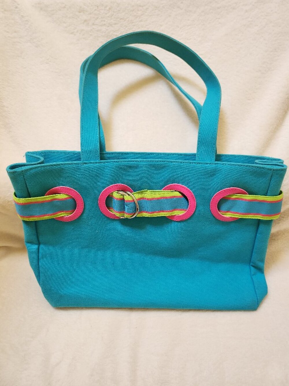 Vintage Ralph Lauren Y2K Teal Canvas Belted Beach Tote Bag